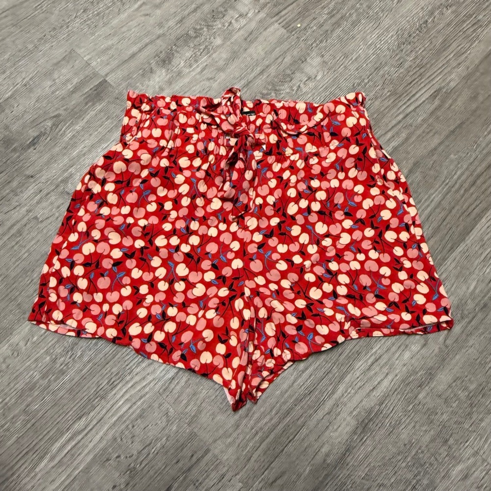 Loft Red Cherry Print Paperbag Waist Shorts Women Small Elastic Tie Waist Pocket